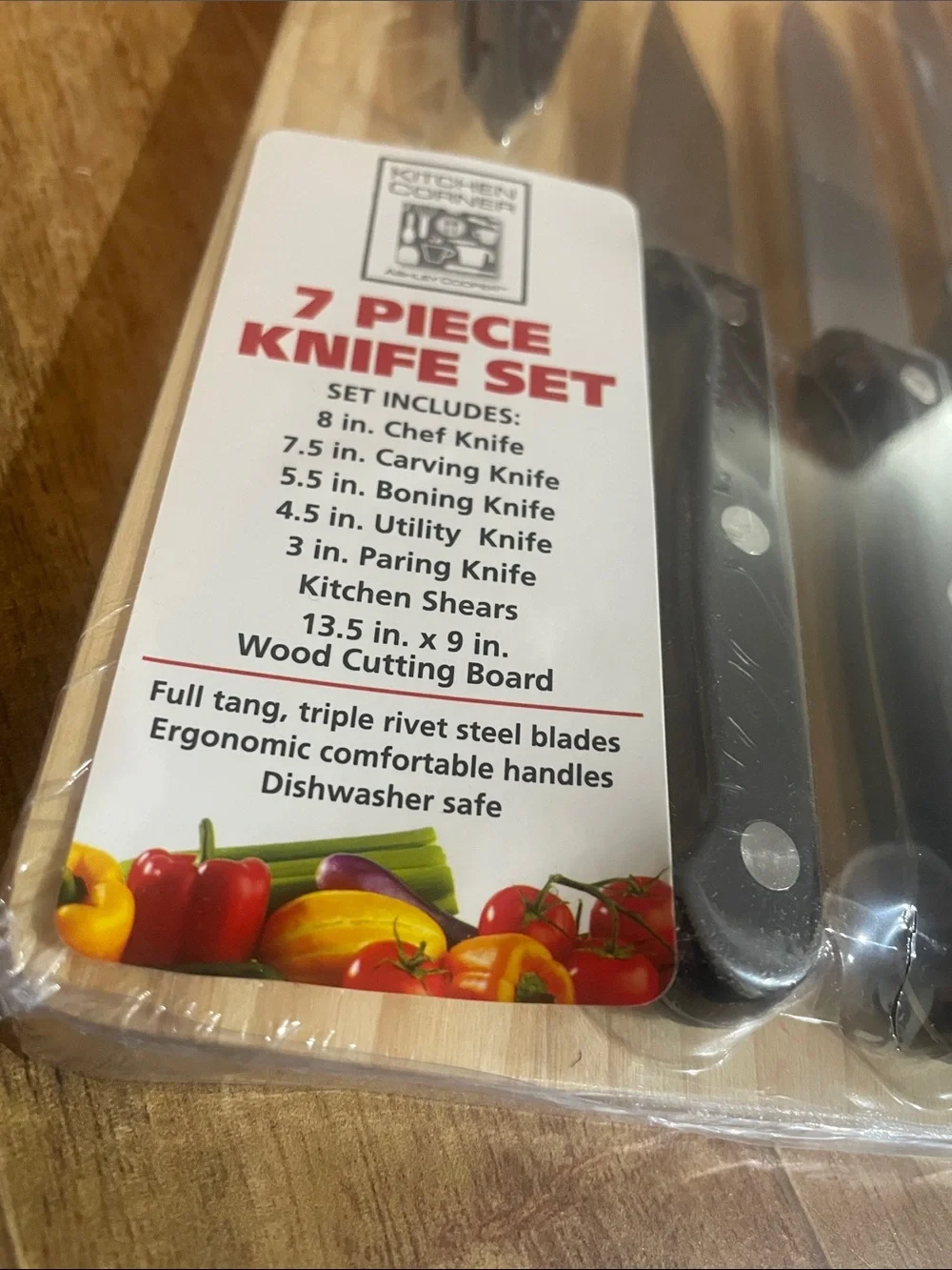 🎉 7-Piece Knife Set with Black Handles with Cutting Board